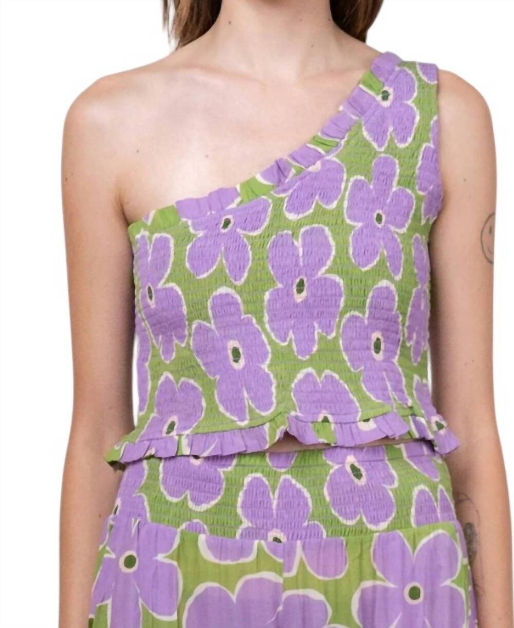 NEW SHINE flower silk ruched tank in purple
